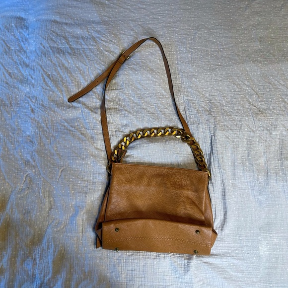 Brown Leather Shoulder Bag with Gold Chain - Picture 3 of 5